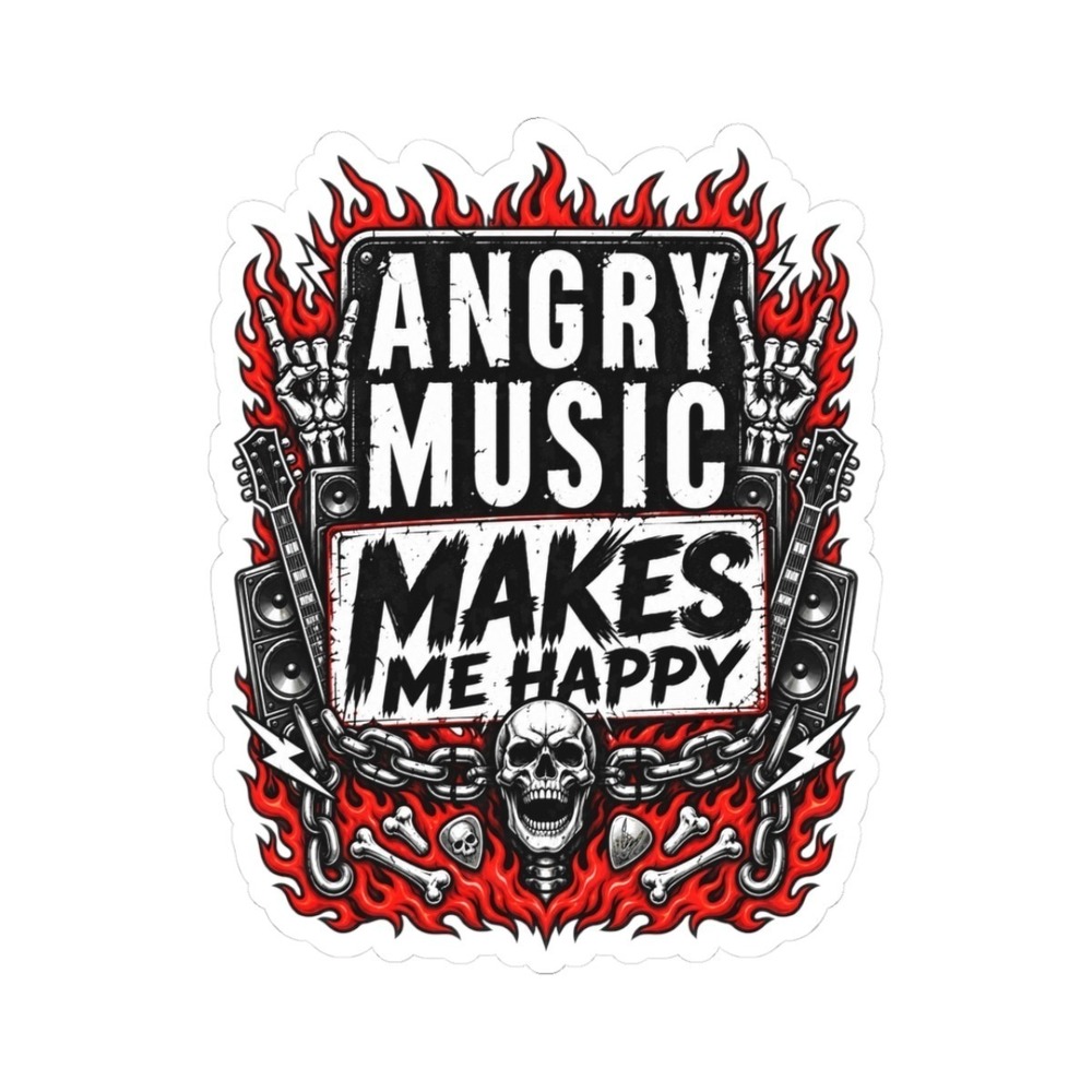 Angry Music Makes Me Happy Sticker | Funny Metal Rock Vinyl Decal